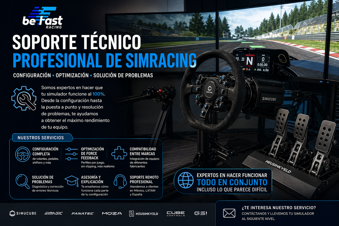 Soporte técnico de simracing profesional | Configuración de simuladores, volantes Direct Drive y Force Feedback en México, LATAM y España