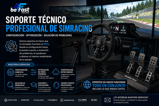 Soporte técnico de simracing profesional | Configuración de simuladores, volantes Direct Drive y Force Feedback en México, LATAM y España